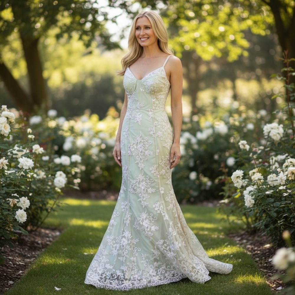 Windsor Floral Lace Mermaid Gown Pink Champagne Formal Prom Dress Size‎ 1
